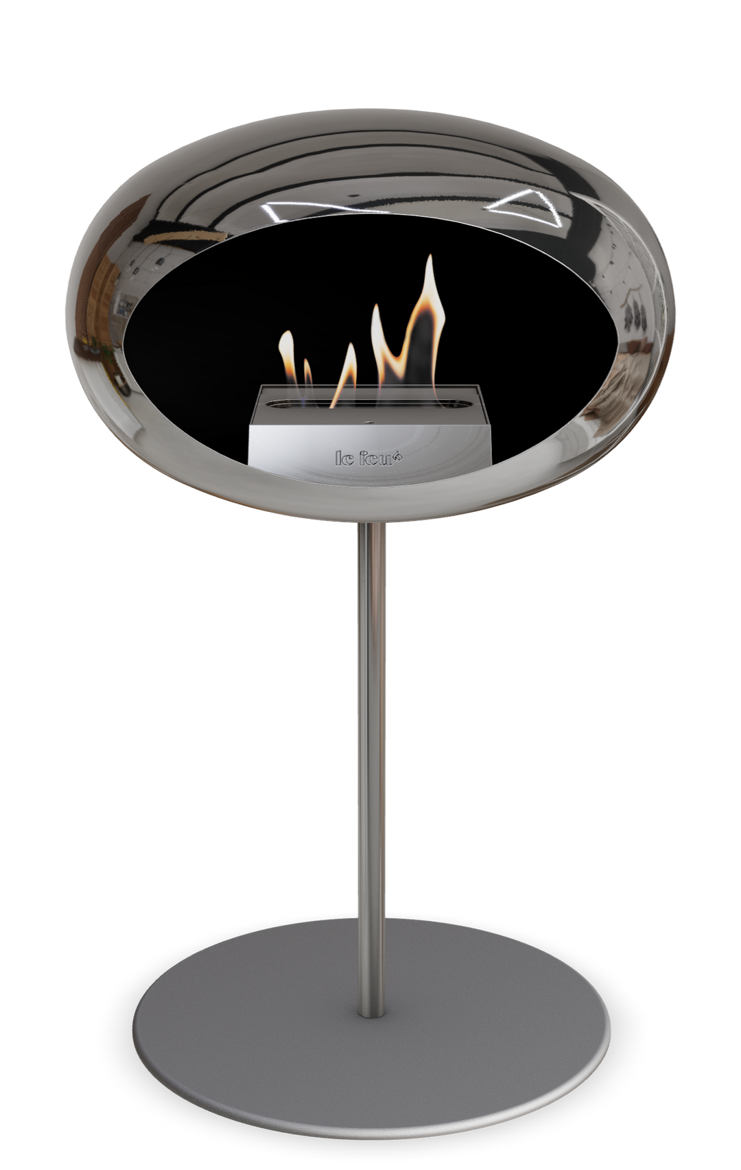 Le Feu GROUND STEEL LOW Chrom Silber Ø 25 mm – Rohr Edelstahl, Brenner Edelstahl, Bodenplatte Nickel