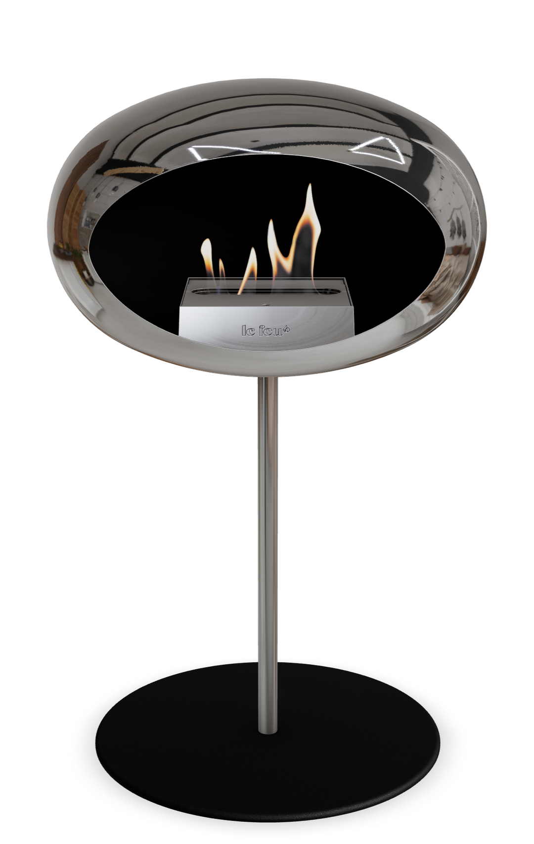 Le Feu GROUND STEEL LOW Chrom Silber Ø 25 mm – Rohr Edelstahl, Brenner Edelstahl, Bodenplatte Schwarz