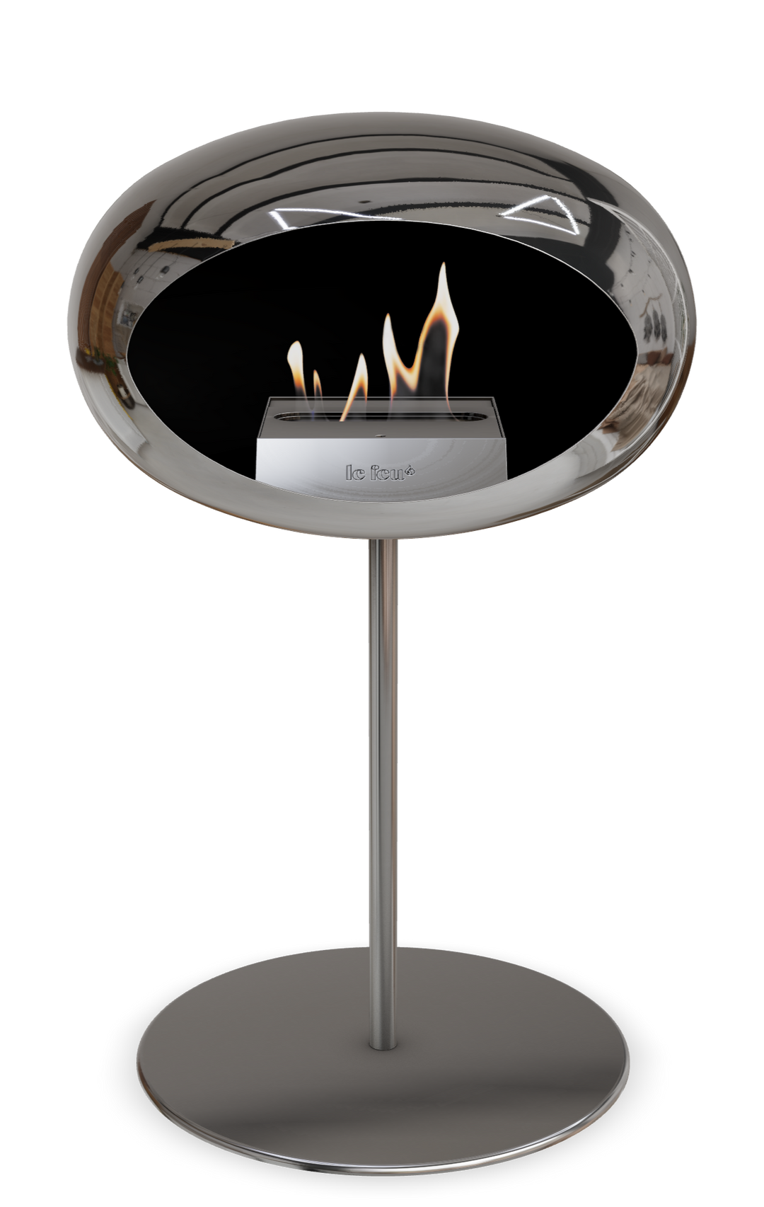 Le Feu GROUND STEEL LOW Chrom Silber Ø 25 mm – Rohr Edelstahl, Brenner Roségold, Bodenplatte Edelstahl