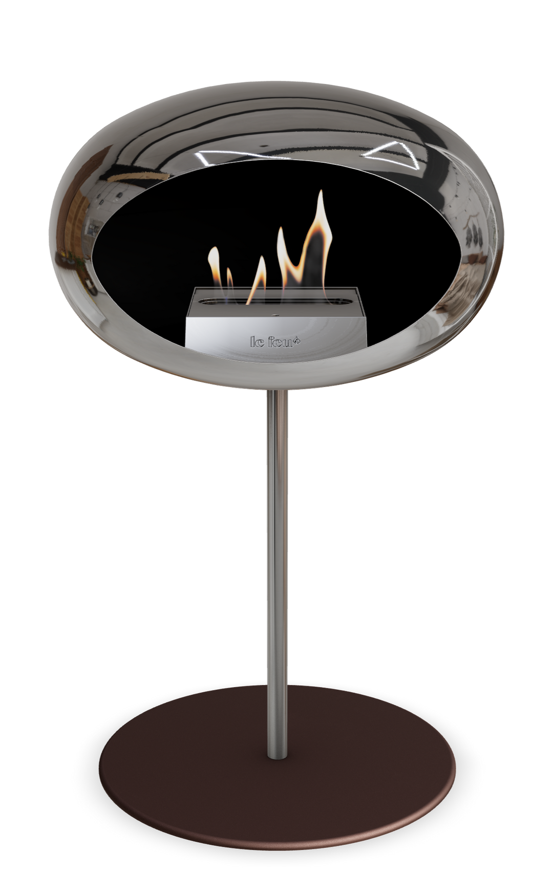 Le Feu GROUND STEEL LOW Chrom Silber Ø 25 mm – Rohr Edelstahl, Brenner Roségold, Bodenplatte Mokka