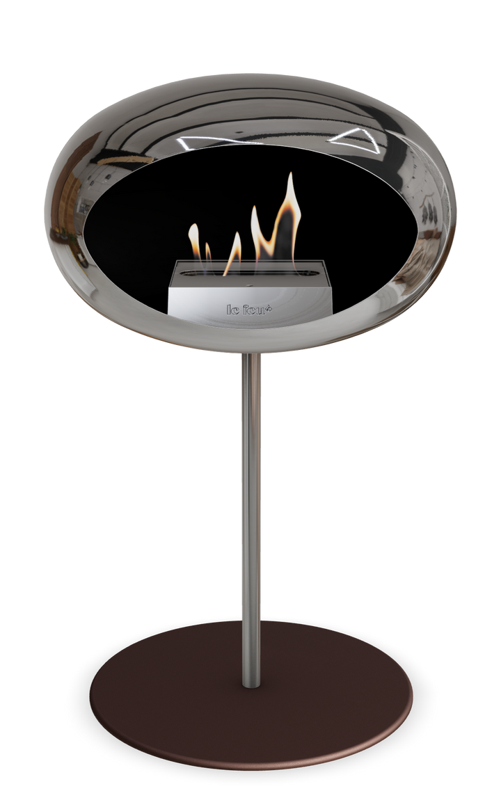 Le Feu GROUND STEEL LOW Chrom Silber Ø 25 mm – Rohr Edelstahl, Brenner Roségold, Bodenplatte Mokka