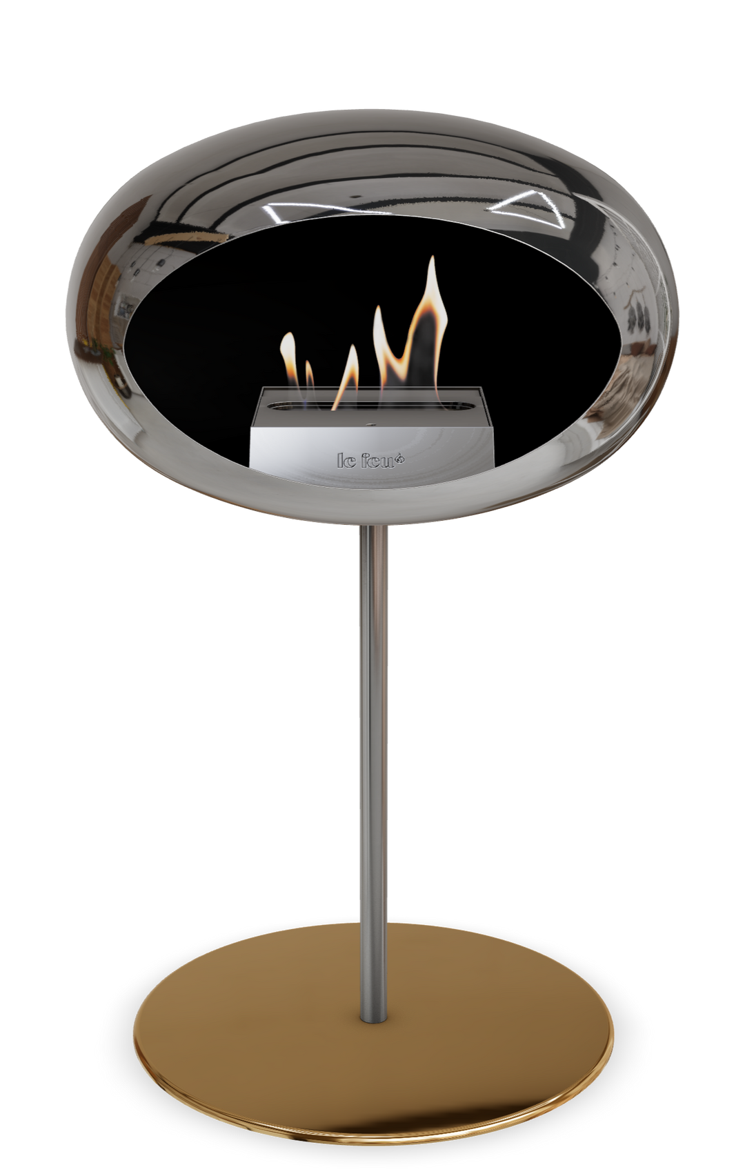 Le Feu GROUND STEEL LOW Chrom Silber Ø 25 mm – Rohr Edelstahl, Brenner Roségold, Bodenplatte Roségold