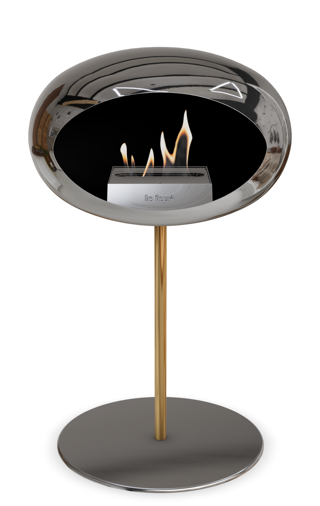 Le Feu GROUND STEEL LOW Chrom Silber Ø 25 mm – Rohr Roségold, Brenner Edelstahl, Bodenplatte Edelstahl