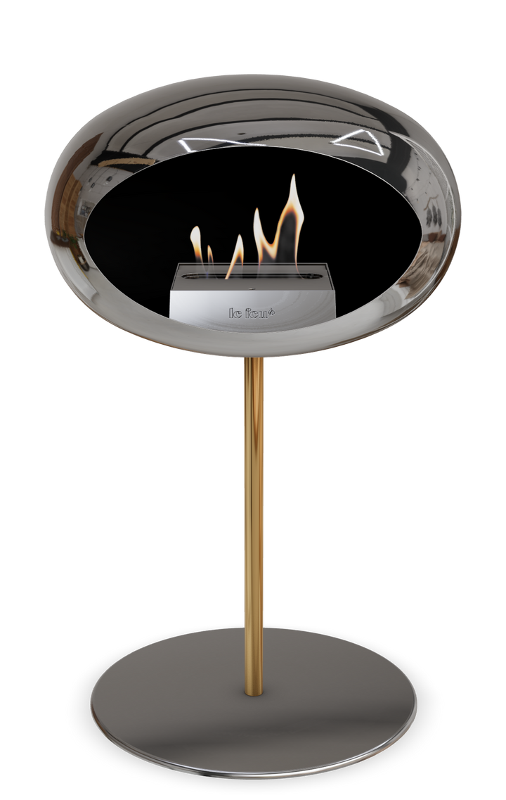 Le Feu GROUND STEEL LOW Chrom Silber Ø 25 mm – Rohr Roségold, Brenner Edelstahl, Bodenplatte Edelstahl