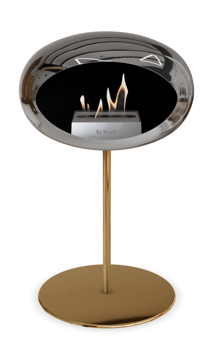 Le Feu GROUND STEEL LOW Chrom Silber Ø 25 mm – Rohr Roségold, Brenner Roségold, Bodenplatte Roségold