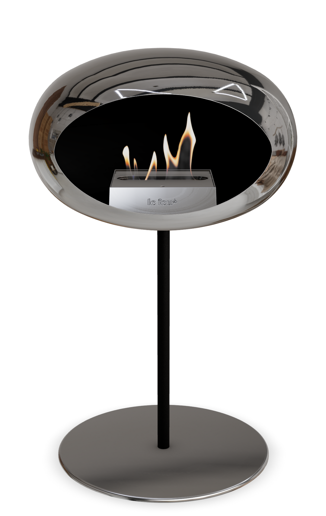 Le Feu GROUND STEEL LOW Chrom Silber Ø 25 mm – Rohr Schwarz, Brenner Edelstahl, Bodenplatte Edelstahl