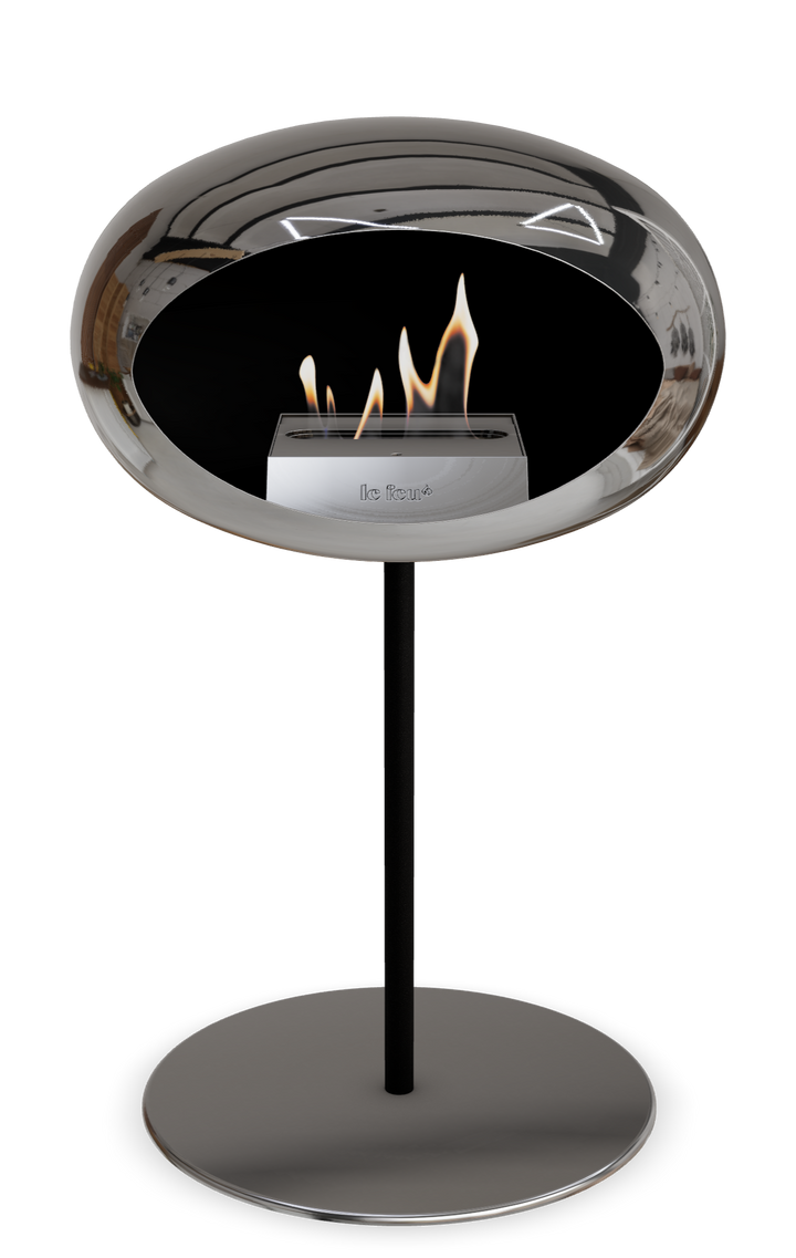 Le Feu GROUND STEEL LOW Chrom Silber Ø 25 mm – Rohr Schwarz, Brenner Edelstahl, Bodenplatte Edelstahl