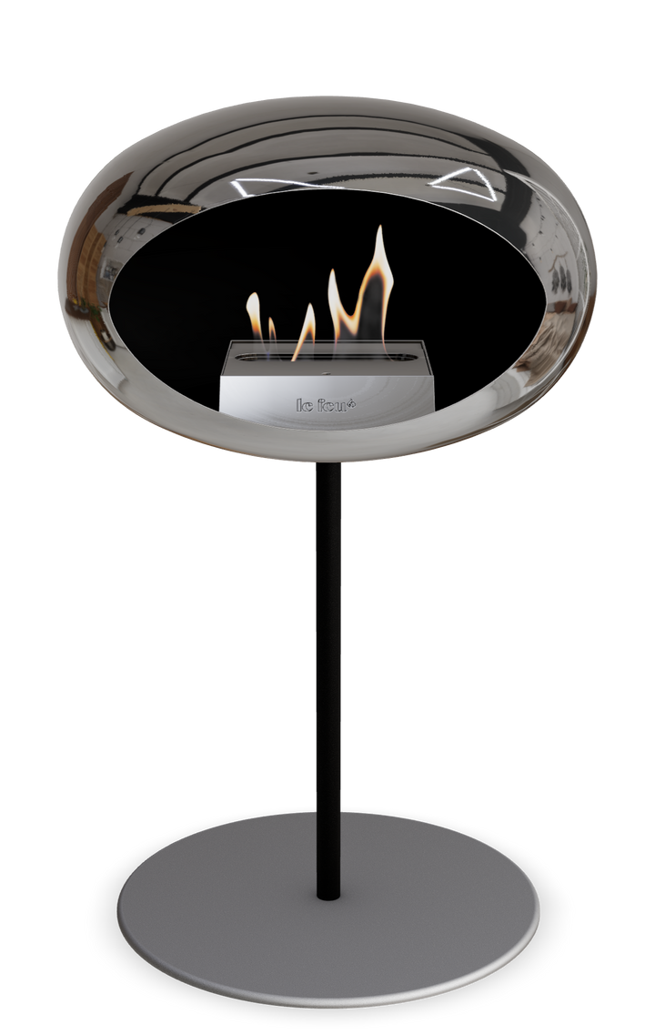 Le Feu GROUND STEEL LOW Chrom Silber Ø 25 mm – Rohr Schwarz, Brenner Edelstahl, Bodenplatte Nickel