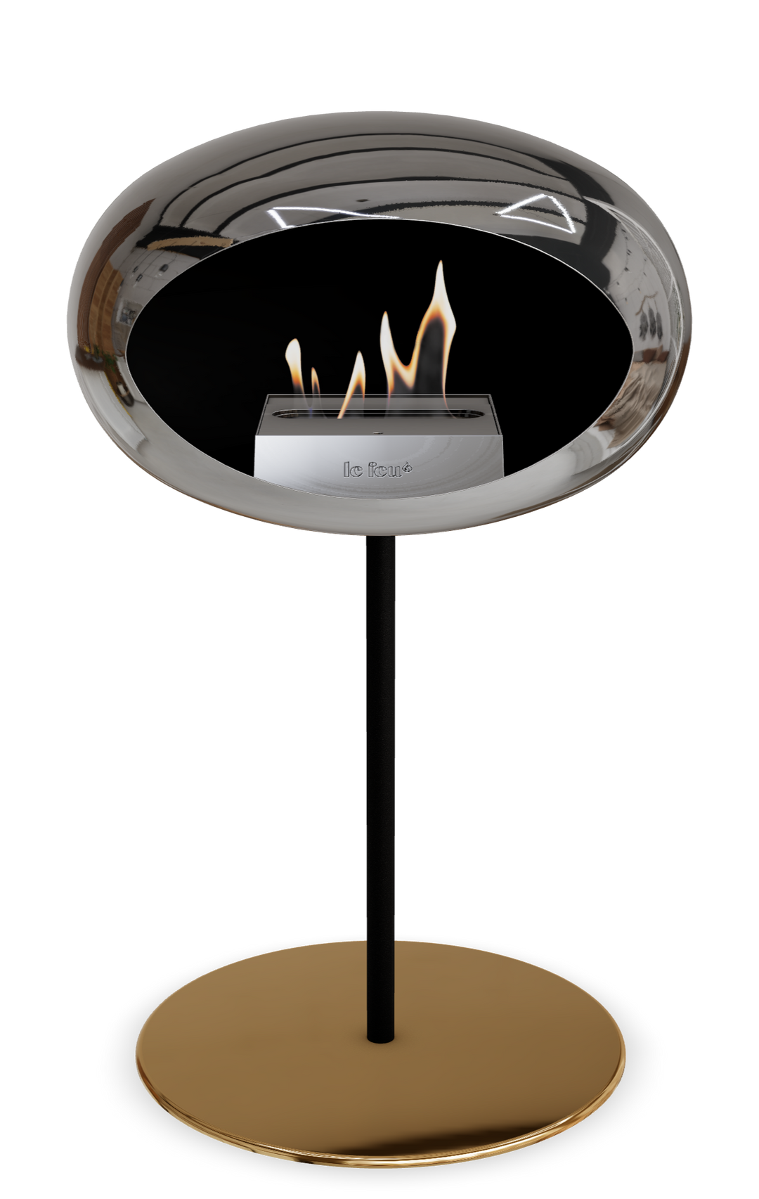 Le Feu GROUND STEEL LOW Chrom Silber Ø 25 mm – Rohr Schwarz, Brenner Edelstahl, Bodenplatte Roségold