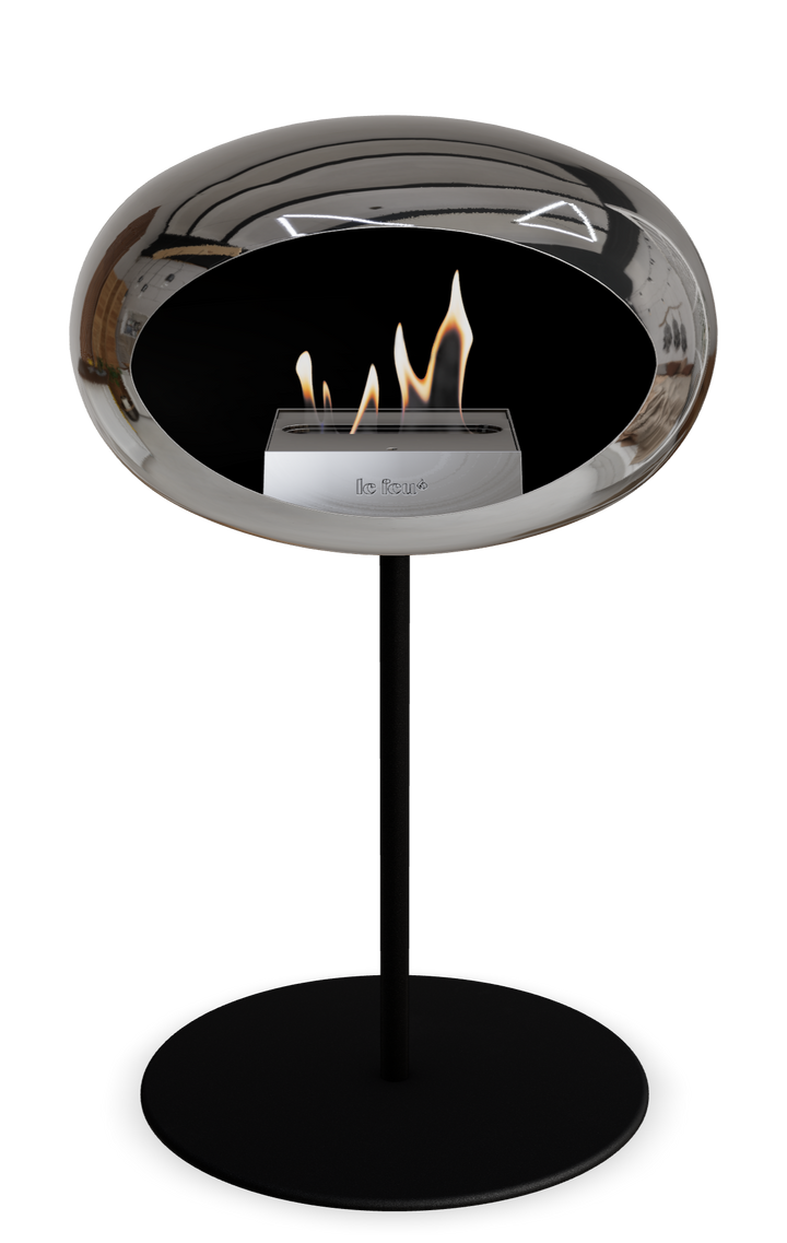 Le Feu GROUND STEEL LOW Chrom Silber Ø 25 mm – Rohr Schwarz, Brenner Edelstahl, Bodenplatte Schwarz