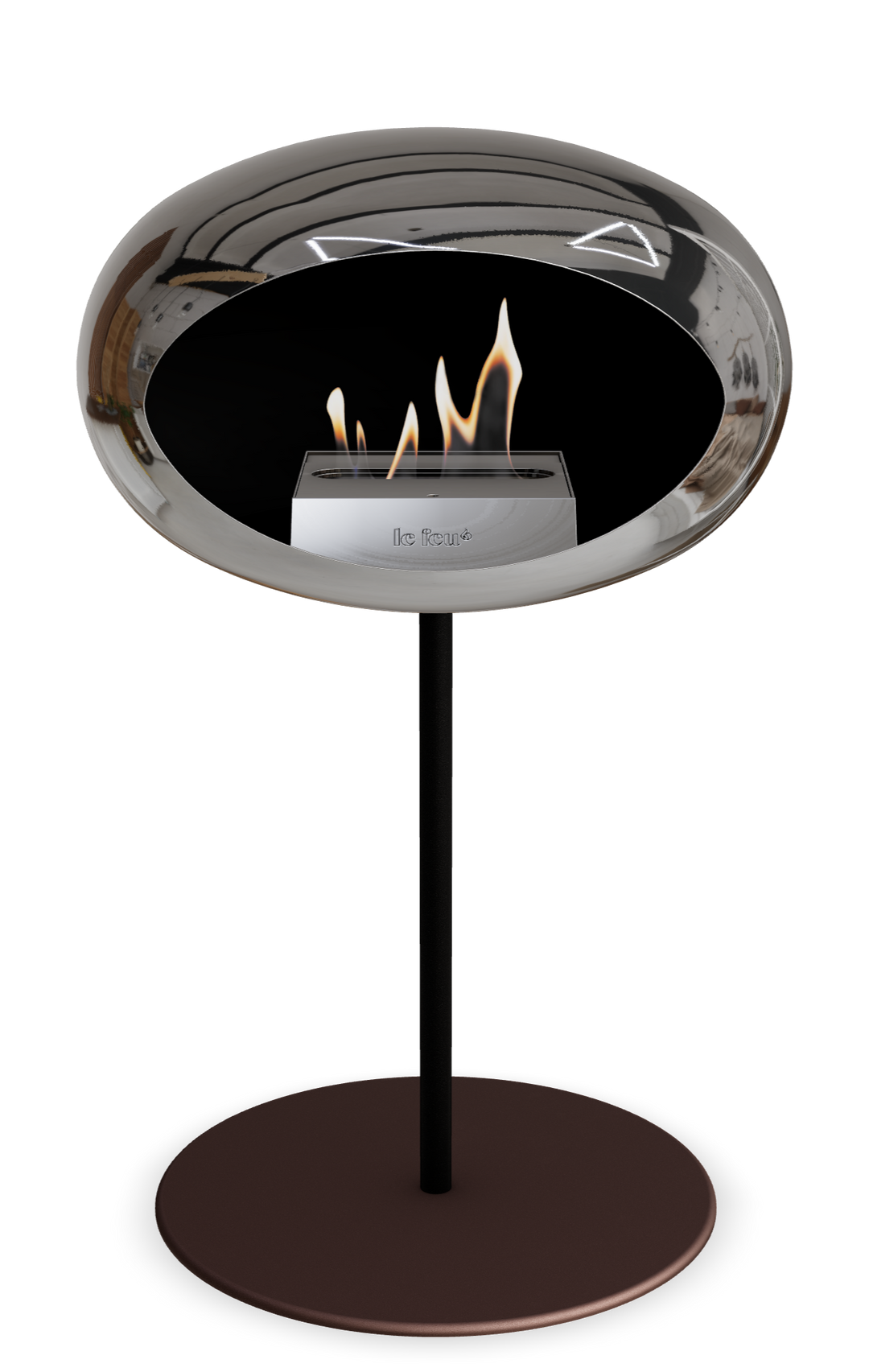 Le Feu GROUND STEEL LOW Chrom Silber Ø 25 mm – Rohr Schwarz, Brenner Roségold, Bodenplatte Mokka