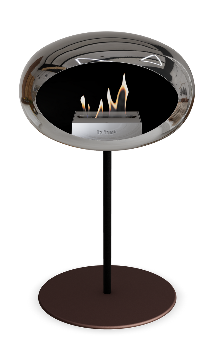Le Feu GROUND STEEL LOW Chrom Silber Ø 25 mm – Rohr Schwarz, Brenner Roségold, Bodenplatte Mokka