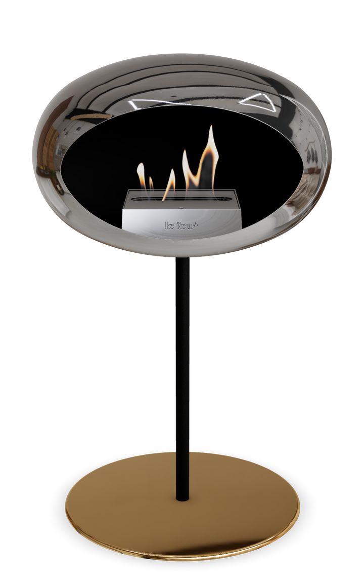 Le Feu GROUND STEEL LOW Chrom Silber Ø 25 mm – Rohr Schwarz, Brenner Roségold, Bodenplatte Roségold