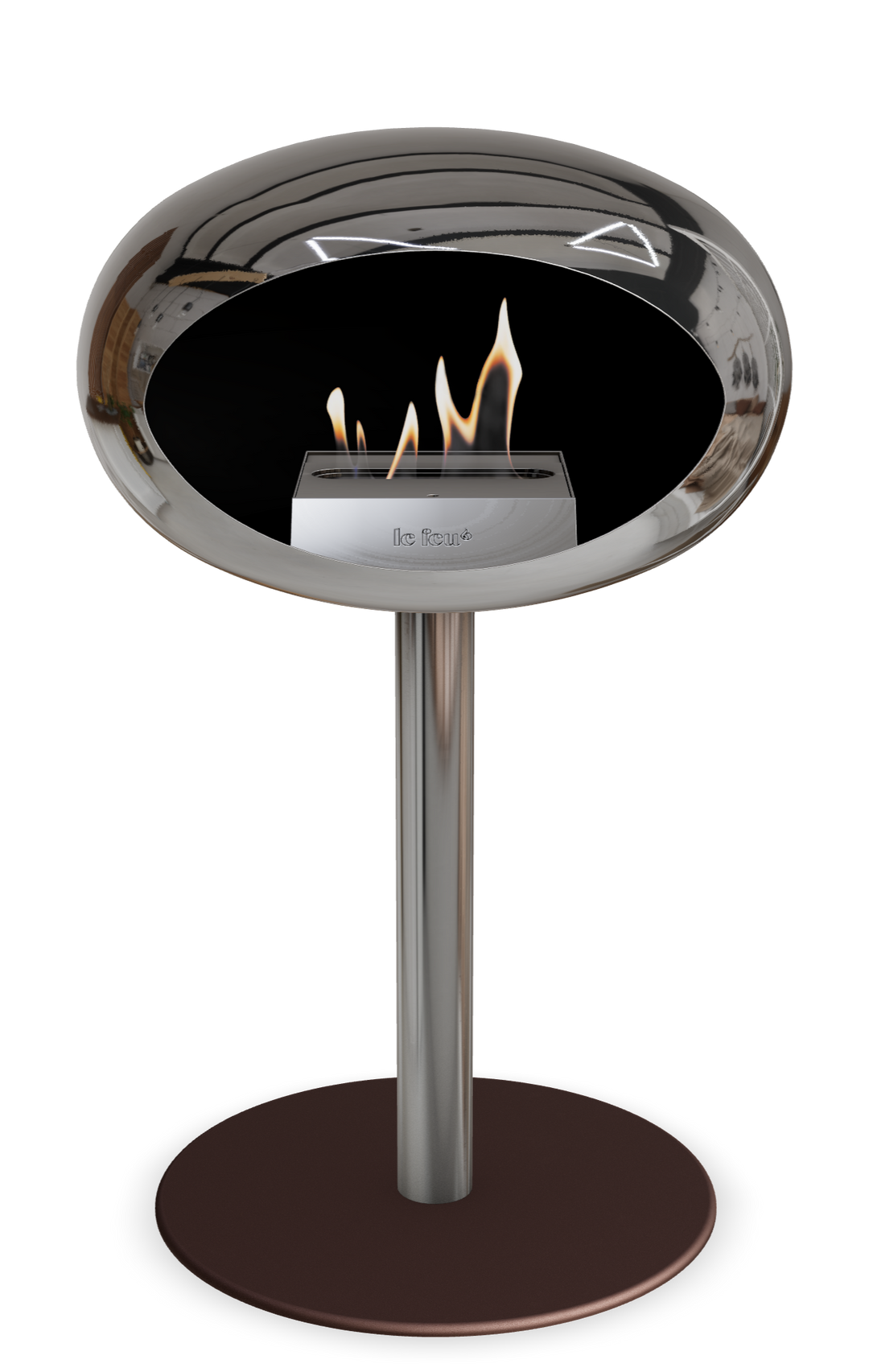 Le Feu GROUND STEEL LOW Chrom Silber Ø 60 mm – Rohr Edelstahl, Brenner Edelstahl, Bodenplatte Mokka