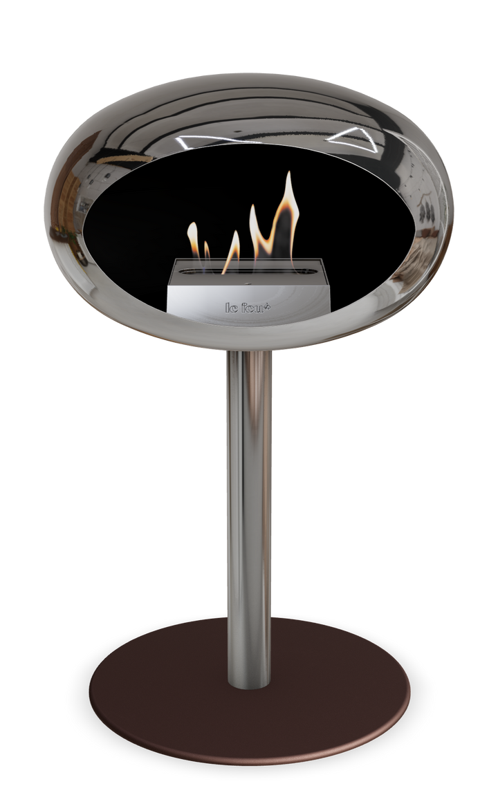 Le Feu GROUND STEEL LOW Chrom Silber Ø 60 mm – Rohr Edelstahl, Brenner Edelstahl, Bodenplatte Mokka