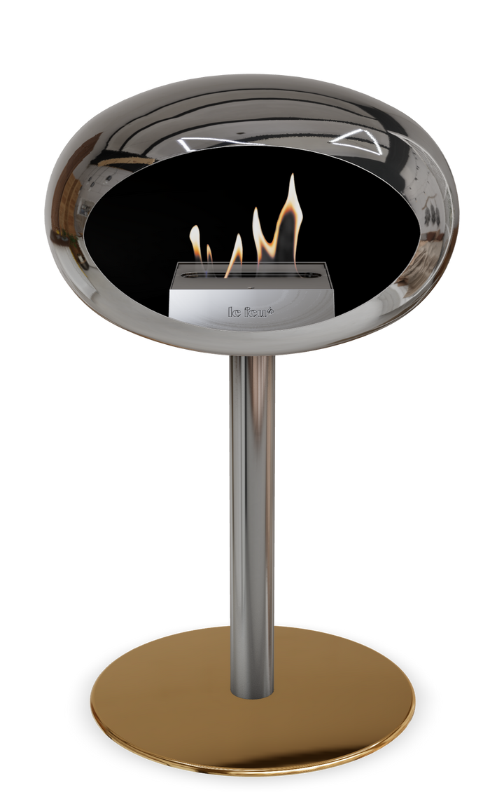 Le Feu GROUND STEEL LOW Chrom Silber Ø 60 mm – Rohr Edelstahl, Brenner Edelstahl, Bodenplatte Roségold