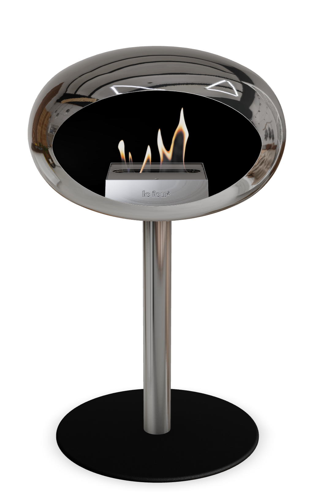 Le Feu GROUND STEEL LOW Chrom Silber Ø 60 mm – Rohr Edelstahl, Brenner Edelstahl, Bodenplatte Schwarz
