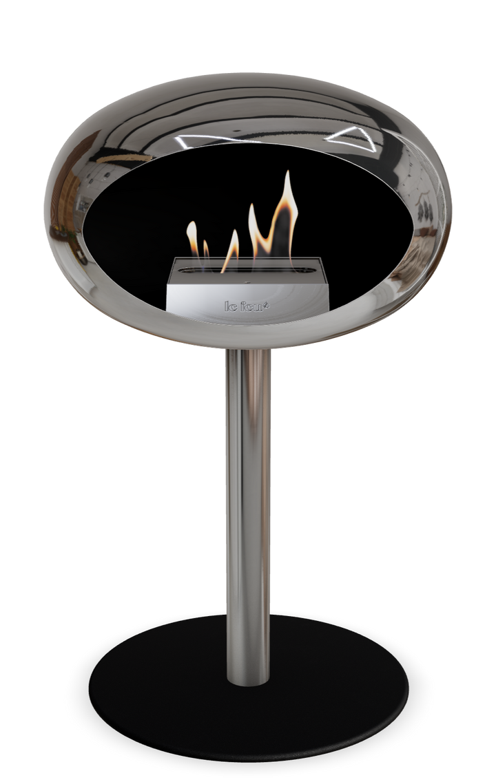 Le Feu GROUND STEEL LOW Chrom Silber Ø 60 mm – Rohr Edelstahl, Brenner Edelstahl, Bodenplatte Schwarz