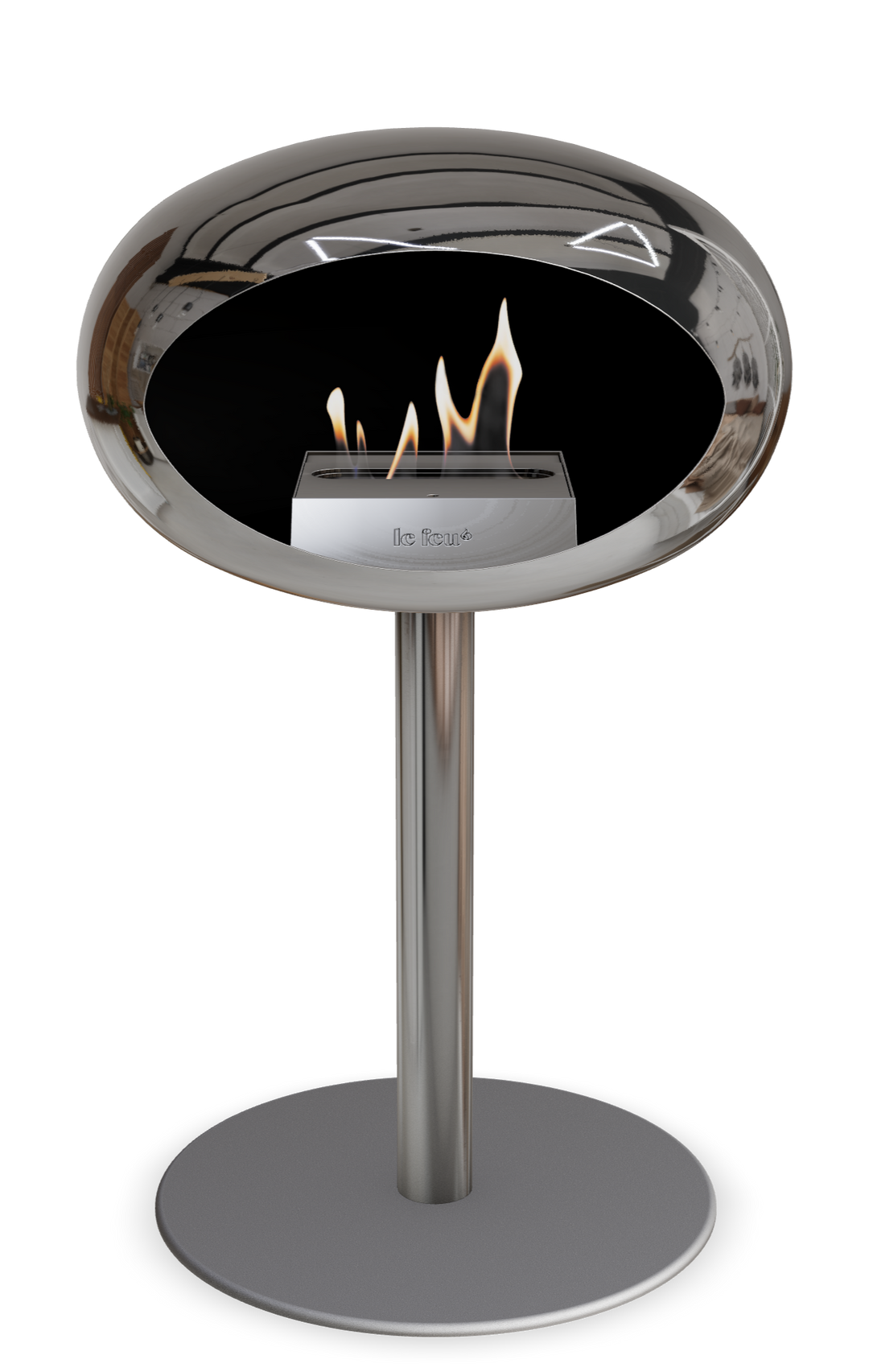 Le Feu GROUND STEEL LOW Chrom Silber Ø 60 mm – Rohr Edelstahl, Brenner Roségold, Bodenplatte Nickel
