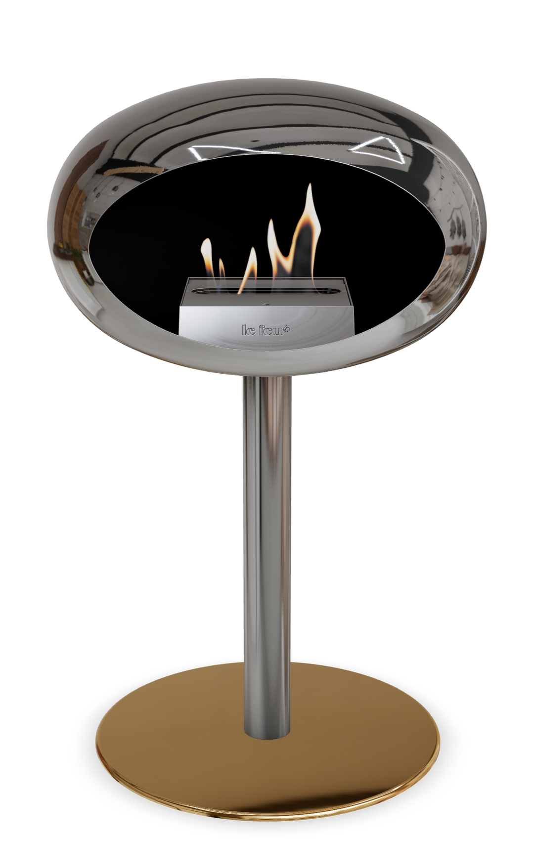Le Feu GROUND STEEL LOW Chrom Silber Ø 60 mm – Rohr Edelstahl, Brenner Roségold, Bodenplatte Roségold