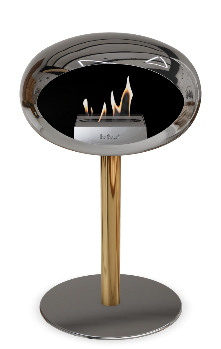 Le Feu GROUND STEEL LOW Chrom Silber Ø 60 mm – Rohr Roségold, Brenner Edelstahl, Bodenplatte Edelstahl