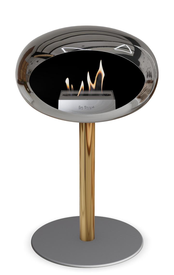 Le Feu GROUND STEEL LOW Chrom Silber Ø 60 mm – Rohr Roségold, Brenner Edelstahl, Bodenplatte Nickel