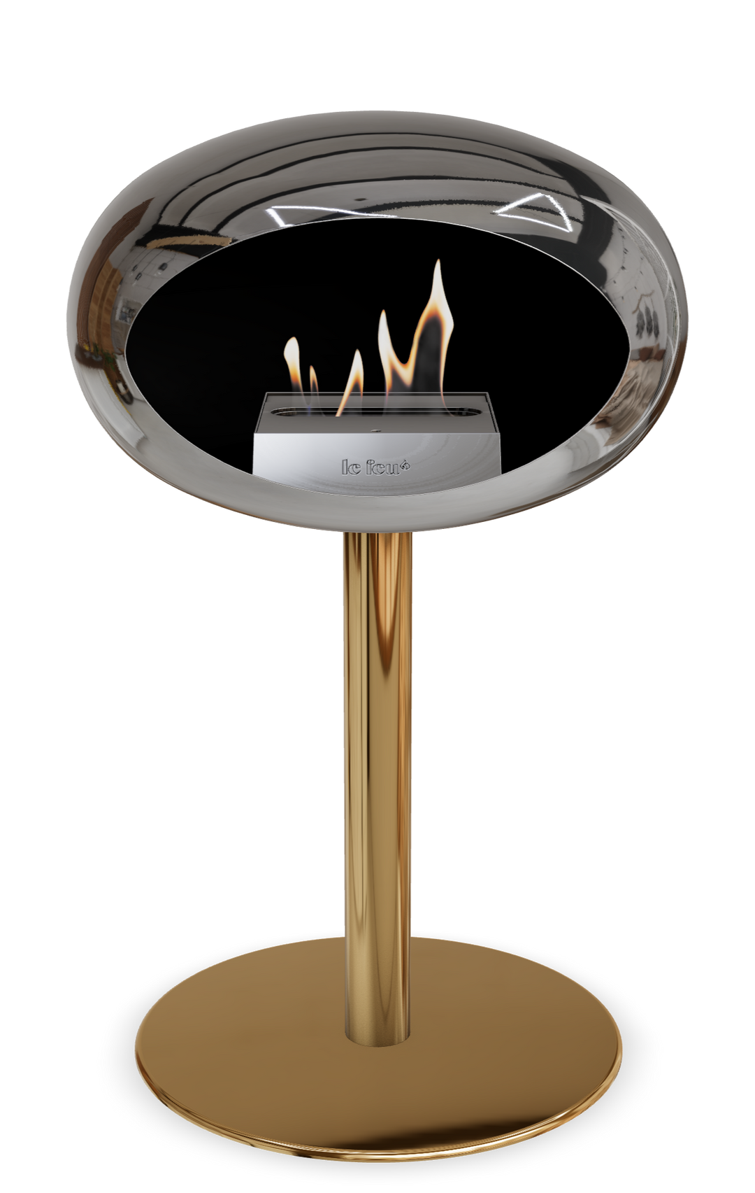Le Feu GROUND STEEL LOW Chrom Silber Ø 60 mm – Rohr Roségold, Brenner Edelstahl, Bodenplatte Roségold