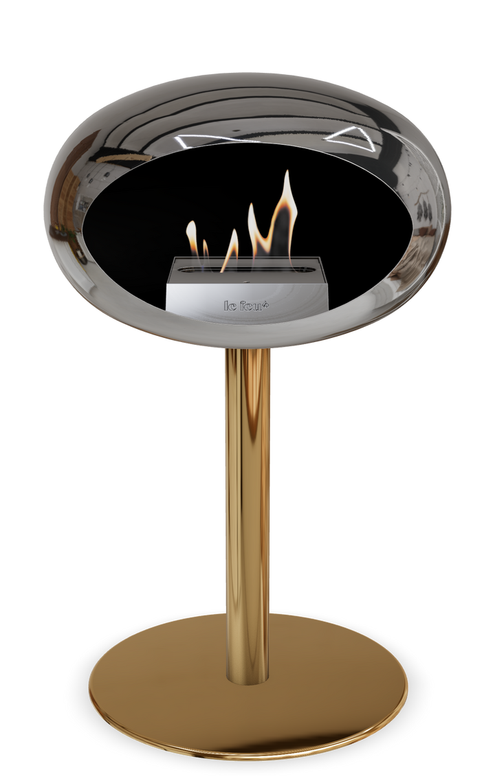 Le Feu GROUND STEEL LOW Chrom Silber Ø 60 mm – Rohr Roségold, Brenner Edelstahl, Bodenplatte Roségold