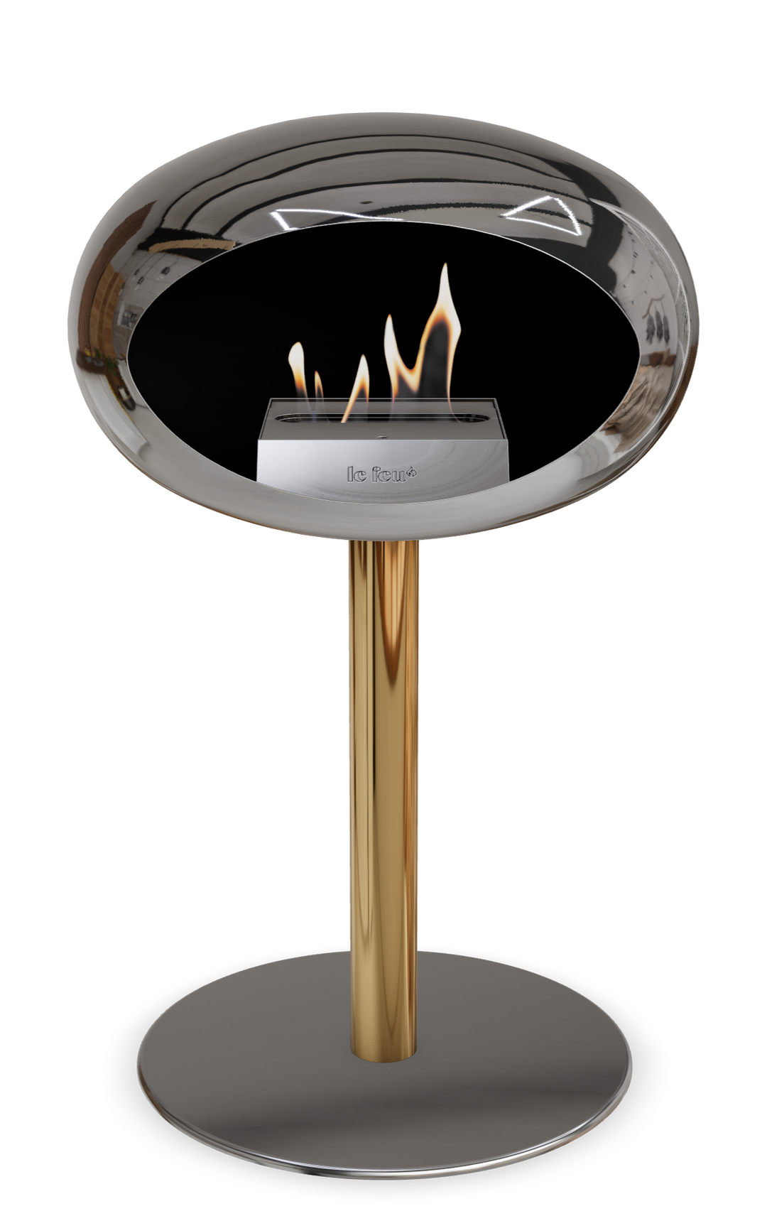 Le Feu GROUND STEEL LOW Chrom Silber Ø 60 mm – Rohr Roségold, Brenner Roségold, Bodenplatte Edelstahl