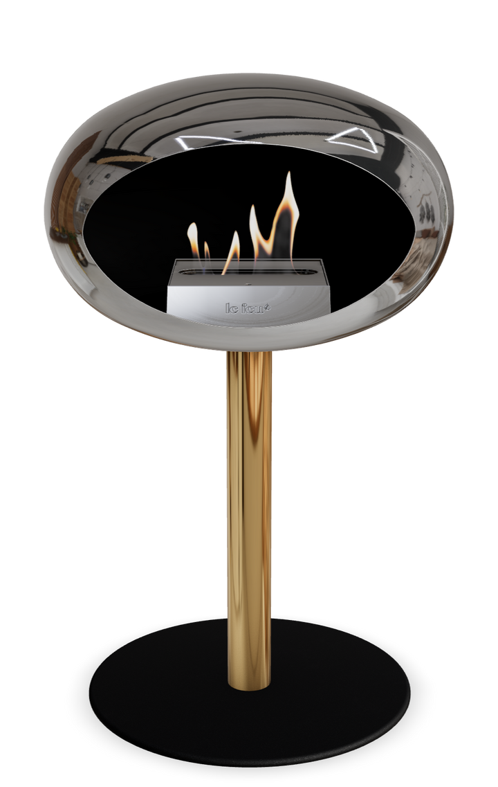 Le Feu GROUND STEEL LOW Chrom Silber Ø 60 mm – Rohr Roségold, Brenner Roségold, Bodenplatte Schwarz