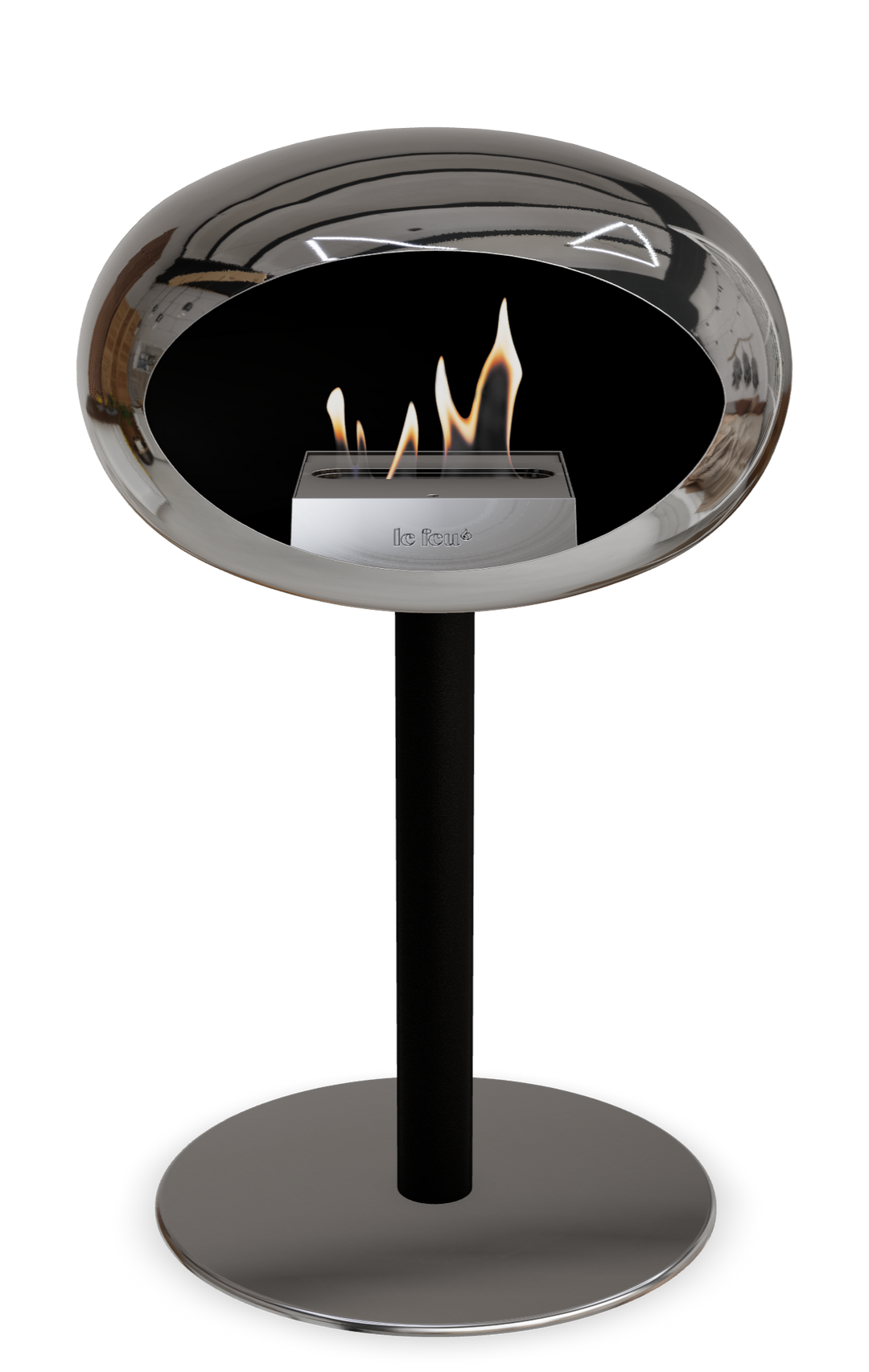 Le Feu GROUND STEEL LOW Chrom Silber Ø 60 mm – Rohr Schwarz, Brenner Edelstahl, Bodenplatte Edelstahl