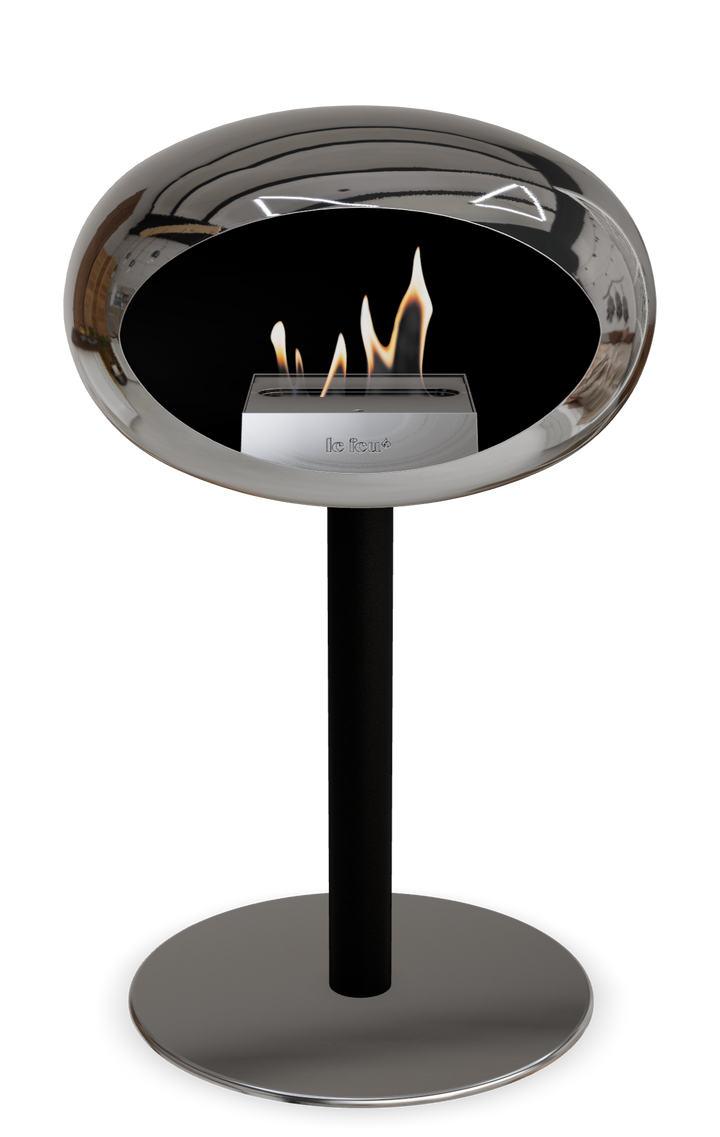 Le Feu GROUND STEEL LOW Chrom Silber Ø 60 mm – Rohr Schwarz, Brenner Edelstahl, Bodenplatte Edelstahl