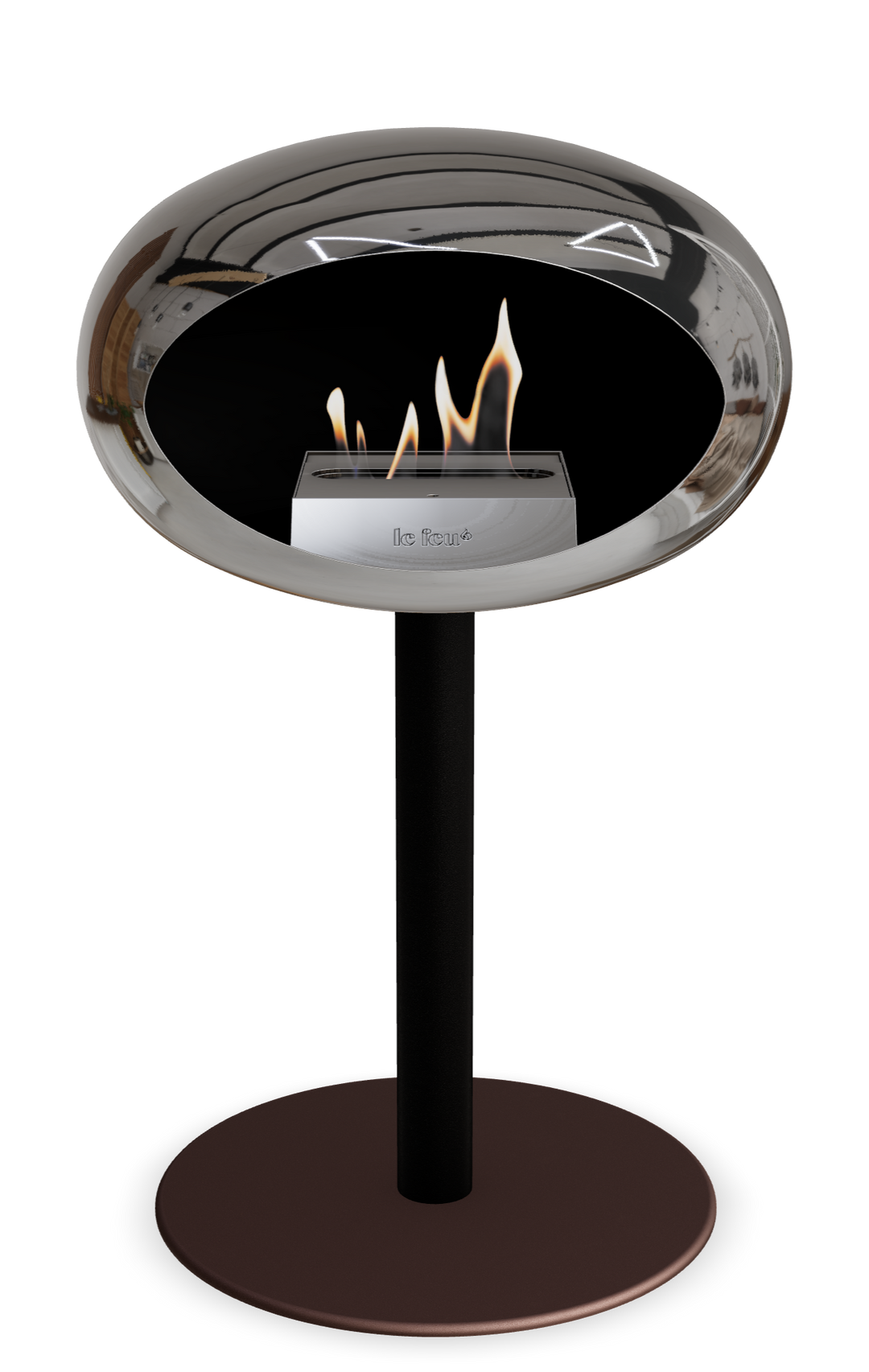 Le Feu GROUND STEEL LOW Chrom Silber Ø 60 mm – Rohr Schwarz, Brenner Edelstahl, Bodenplatte Mokka