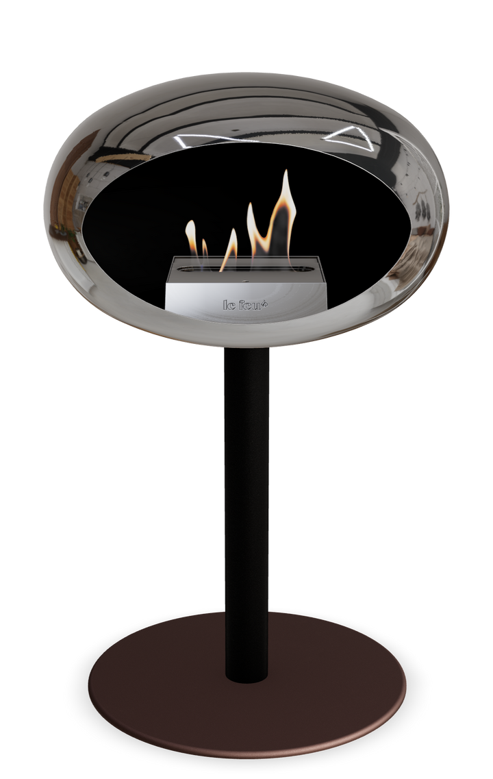 Le Feu GROUND STEEL LOW Chrom Silber Ø 60 mm – Rohr Schwarz, Brenner Edelstahl, Bodenplatte Mokka