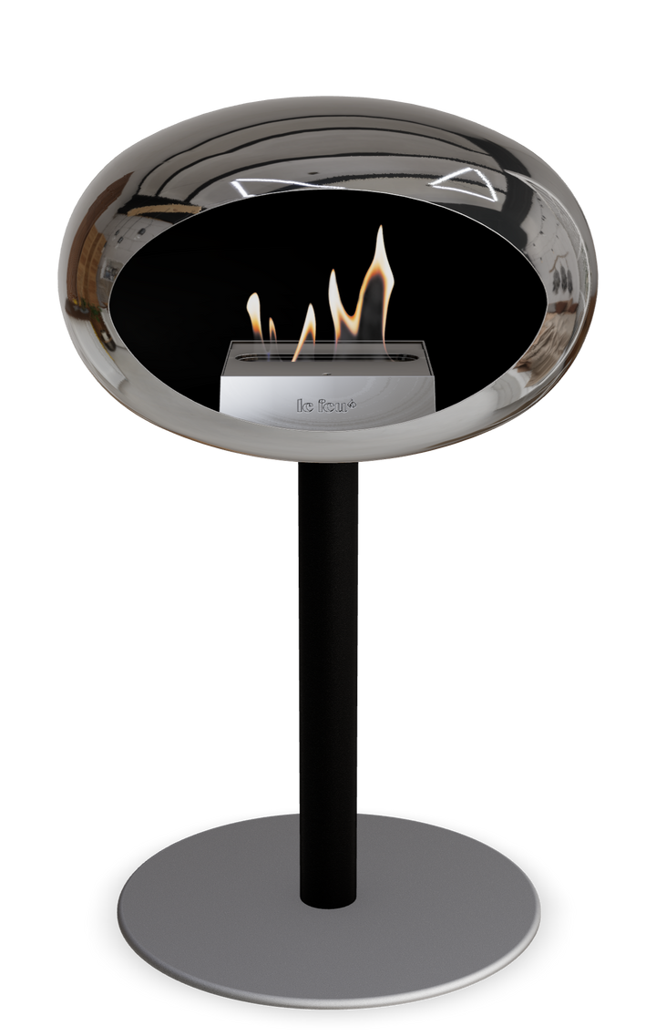 Le Feu GROUND STEEL LOW Chrom Silber Ø 60 mm – Rohr Schwarz, Brenner Edelstahl, Bodenplatte Nickel