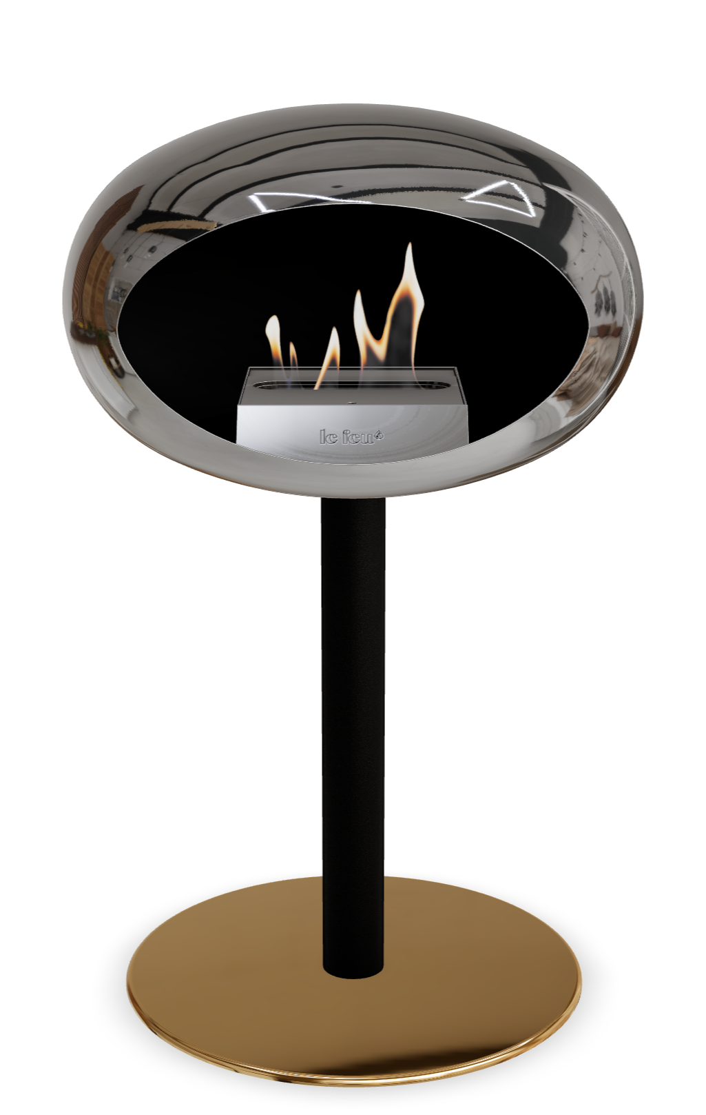 Le Feu GROUND STEEL LOW Chrom Silber Ø 60 mm – Rohr Schwarz, Brenner Edelstahl, Bodenplatte Roségold