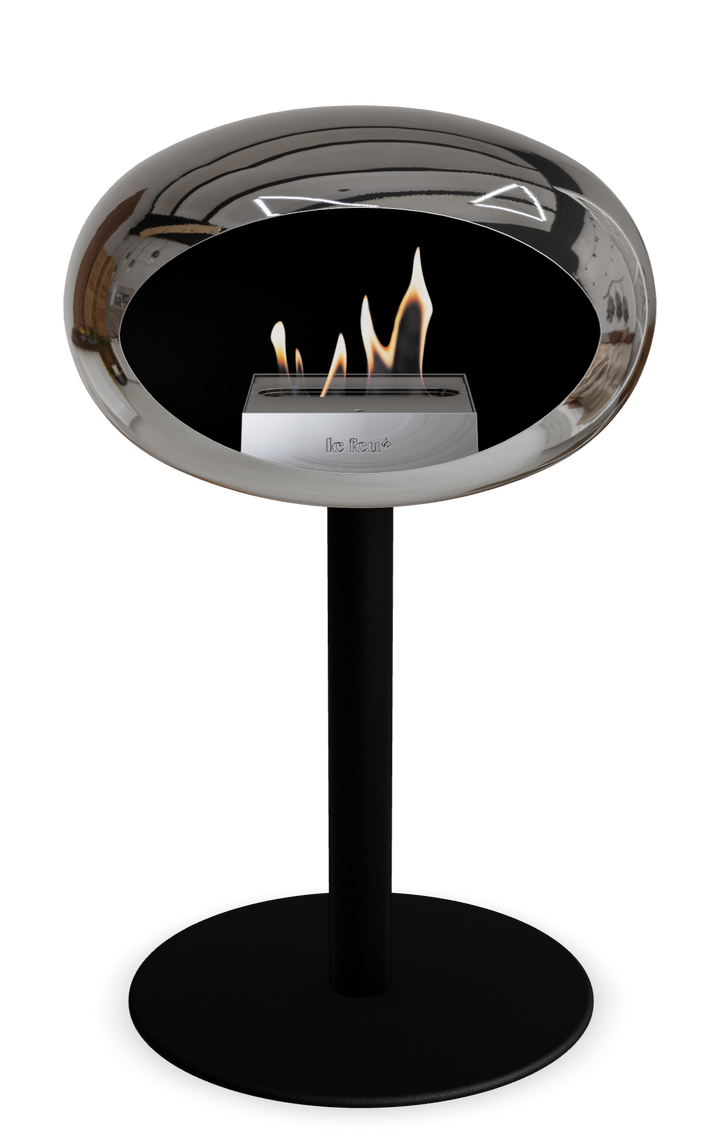 Le Feu GROUND STEEL LOW Chrom Silber Ø 60 mm – Rohr Schwarz, Brenner Edelstahl, Bodenplatte Schwarz