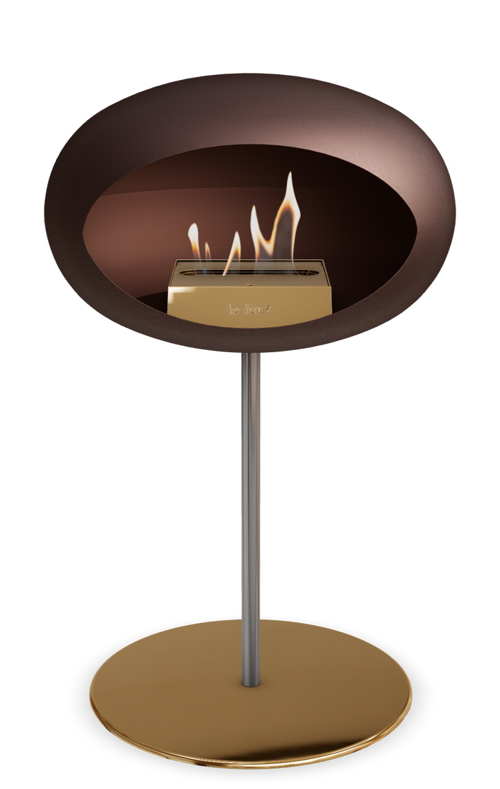 Le Feu GROUND STEEL LOW Mokka Ø 25 mm – Rohr Edelstahl, Brenner Roségold, Bodenplatte Roségold