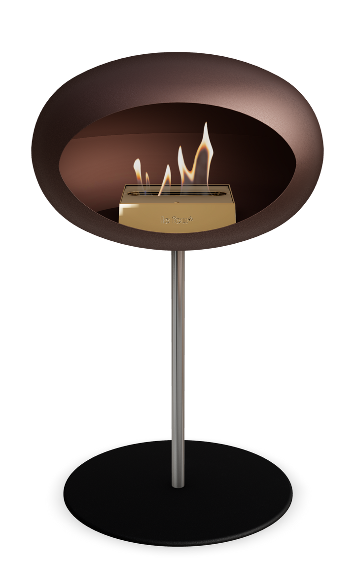 Le Feu GROUND STEEL LOW Mokka Ø 25 mm – Rohr Edelstahl, Brenner Roségold, Bodenplatte Schwarz