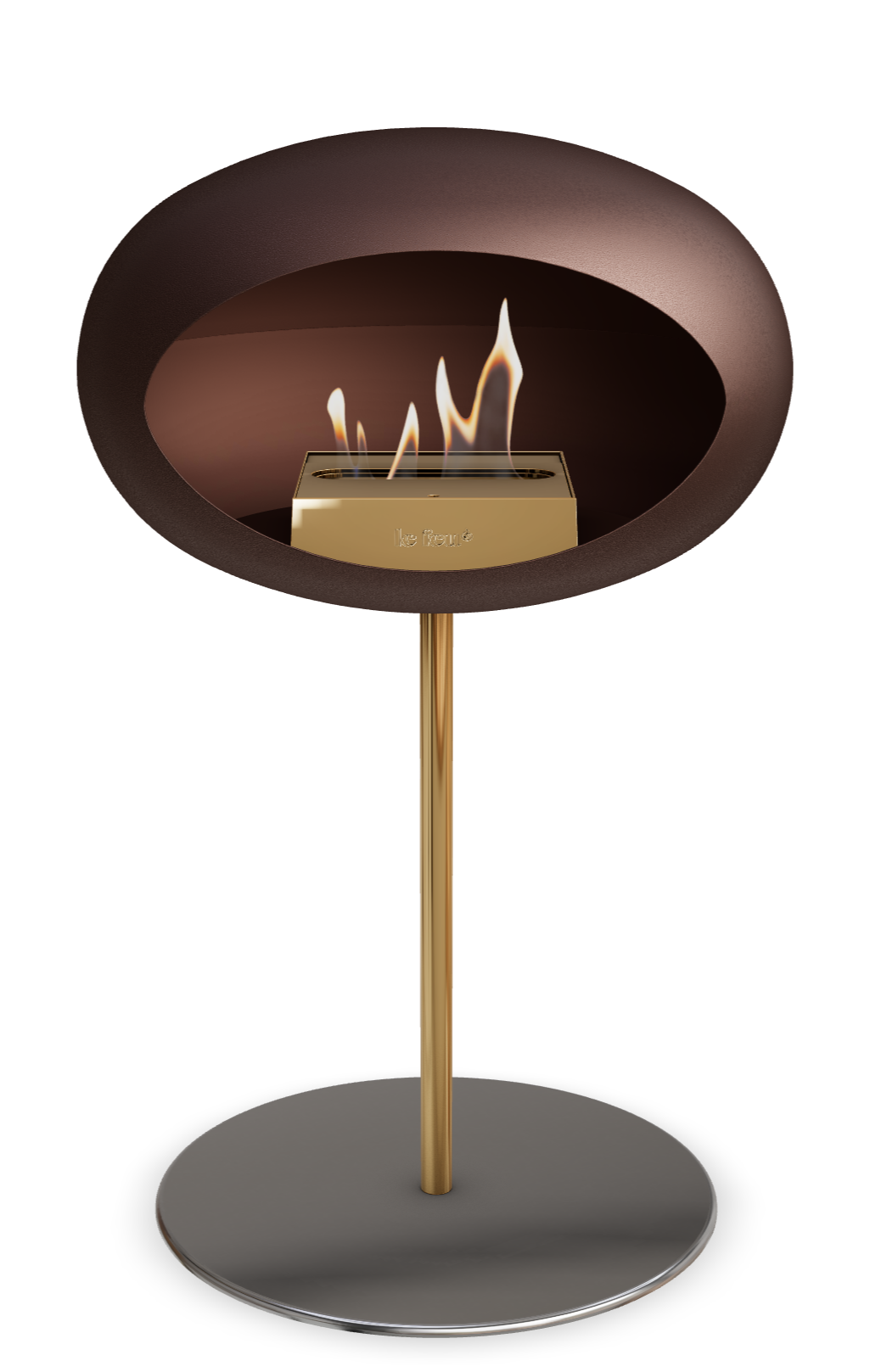 Le Feu GROUND STEEL LOW Mokka Ø 25 mm – Rohr Roségold, Brenner Roségold, Bodenplatte Edelstahl