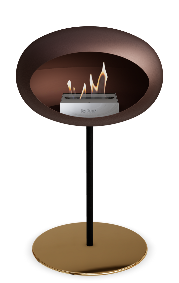 Le Feu GROUND STEEL LOW Mokka Ø 25 mm – Rohr Schwarz, Brenner Edelstahl, Bodenplatte Roségold