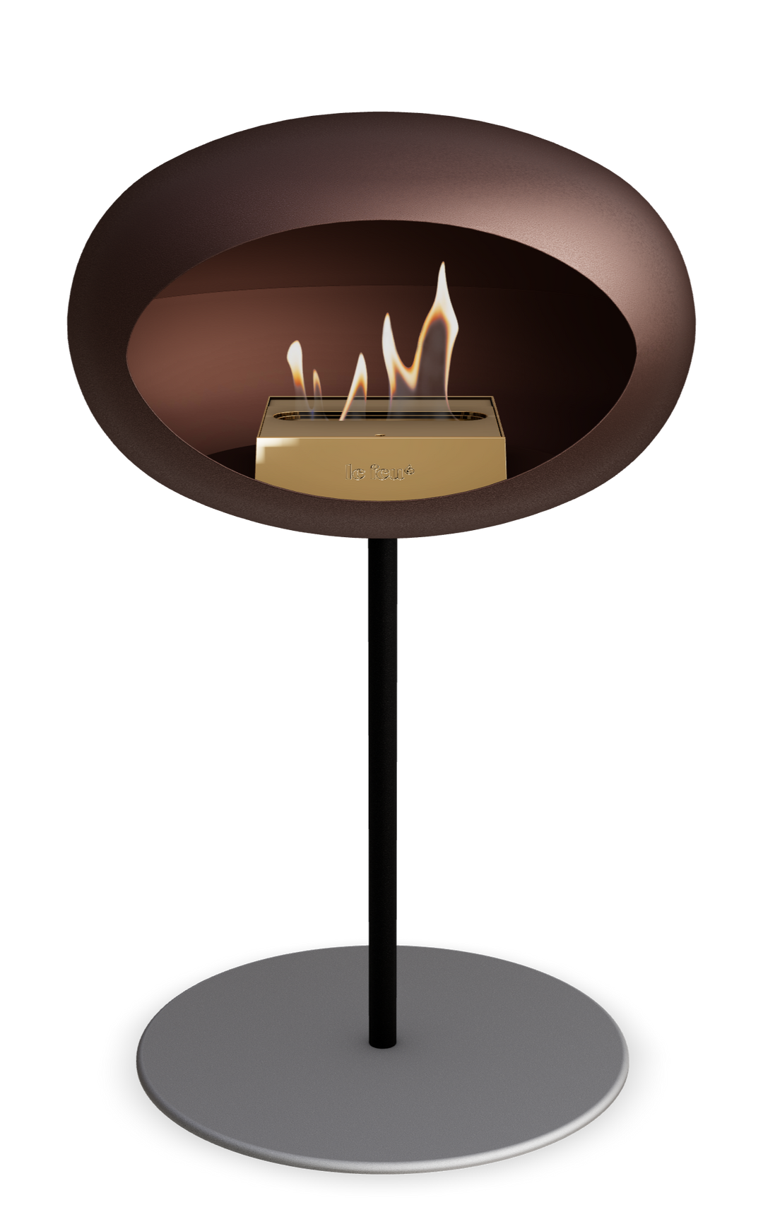 Le Feu GROUND STEEL LOW Mokka Ø 25 mm – Rohr Schwarz, Brenner Roségold, Bodenplatte Nickel