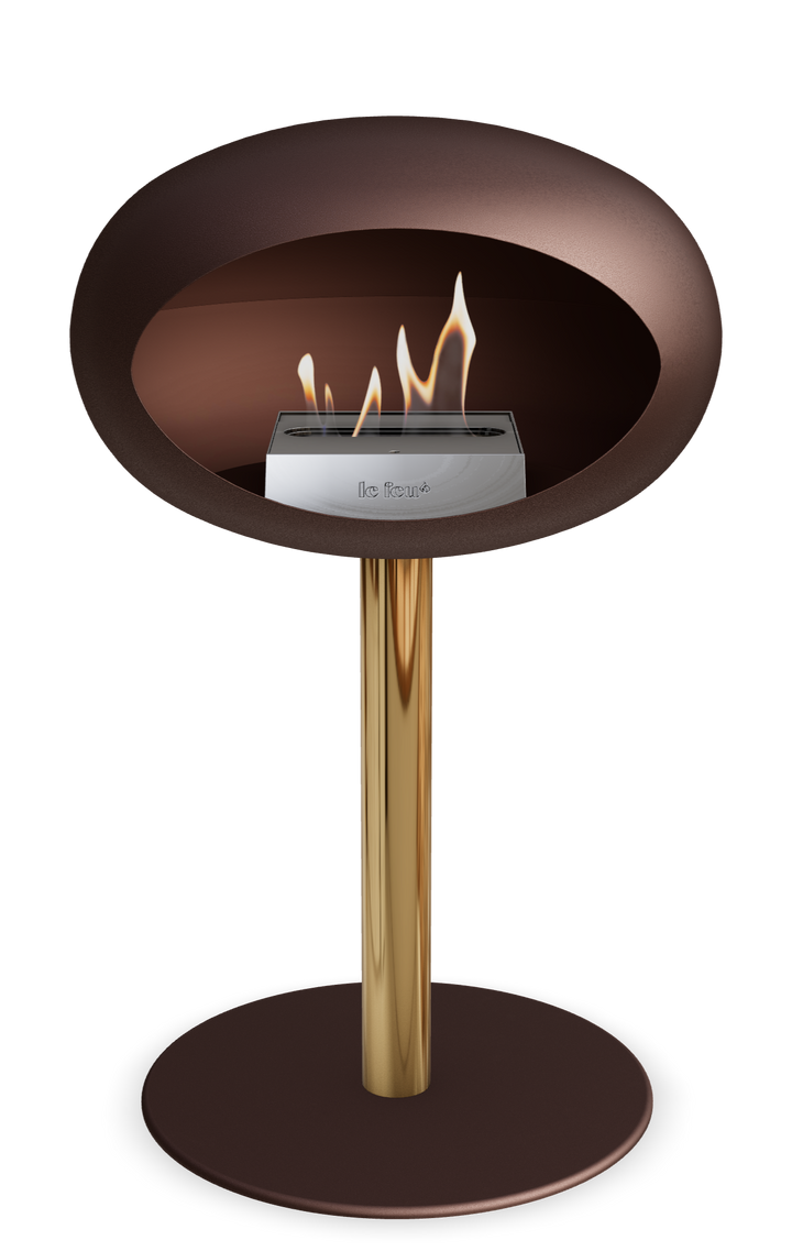 Le Feu GROUND STEEL LOW Mokka Ø 60 mm – Rohr Roségold, Brenner Edelstahl, Bodenplatte Mokka