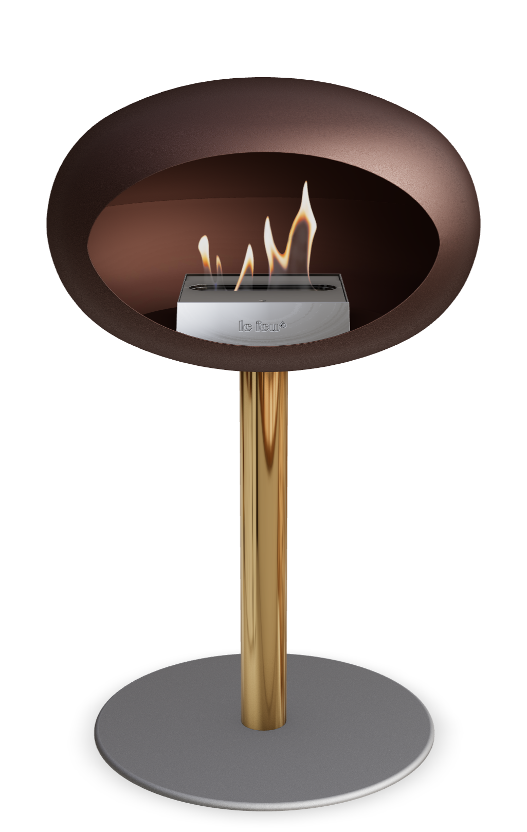Le Feu GROUND STEEL LOW Mokka Ø 60 mm – Rohr Roségold, Brenner Edelstahl, Bodenplatte Nickel