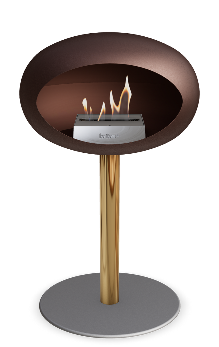 Le Feu GROUND STEEL LOW Mokka Ø 60 mm – Rohr Roségold, Brenner Edelstahl, Bodenplatte Nickel