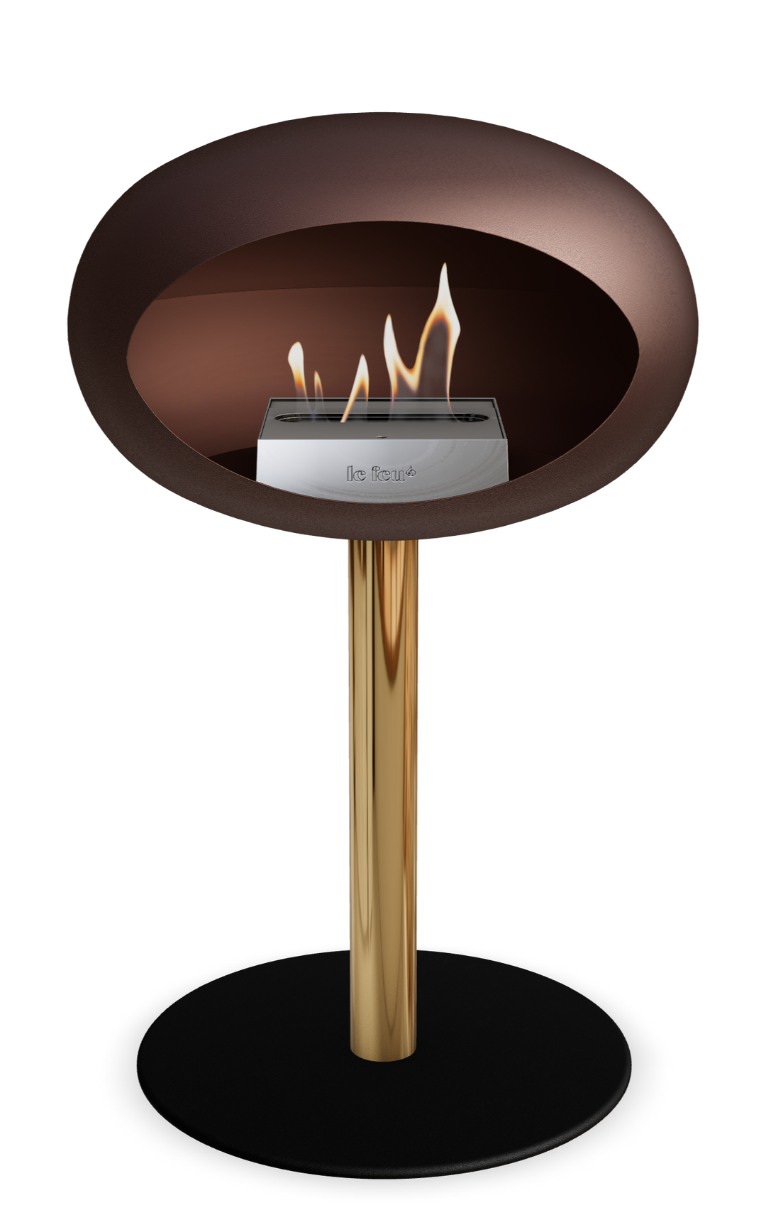 Le Feu GROUND STEEL LOW Mokka Ø 60 mm – Rohr Roségold, Brenner Edelstahl, Bodenplatte Schwarz
