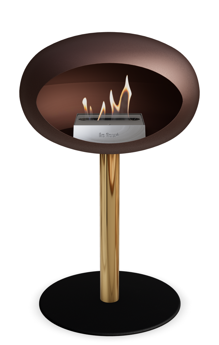 Le Feu GROUND STEEL LOW Mokka Ø 60 mm – Rohr Roségold, Brenner Edelstahl, Bodenplatte Schwarz