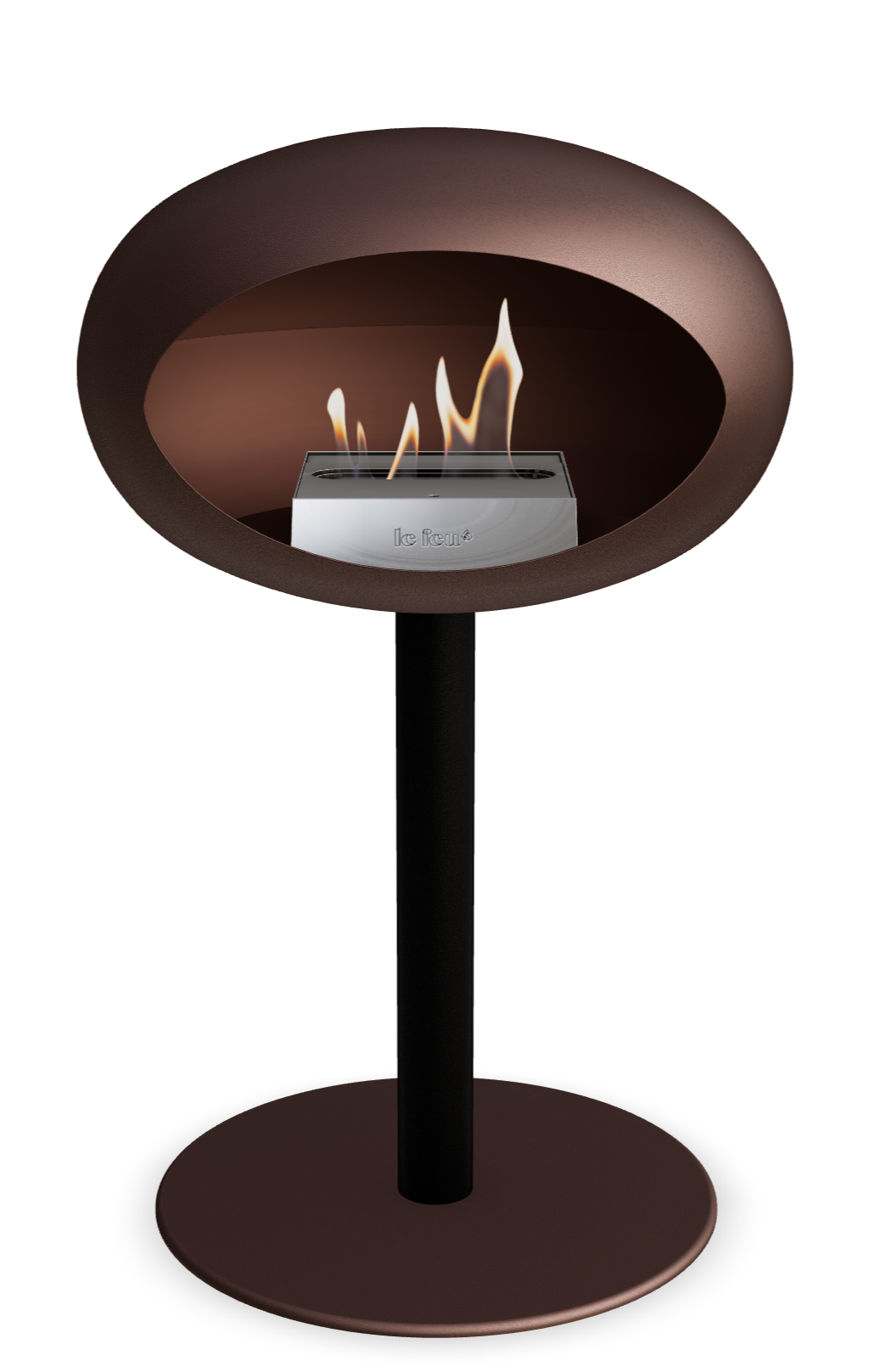 Le Feu GROUND STEEL LOW Mokka Ø 60 mm – Rohr Schwarz, Brenner Edelstahl, Bodenplatte Mokka