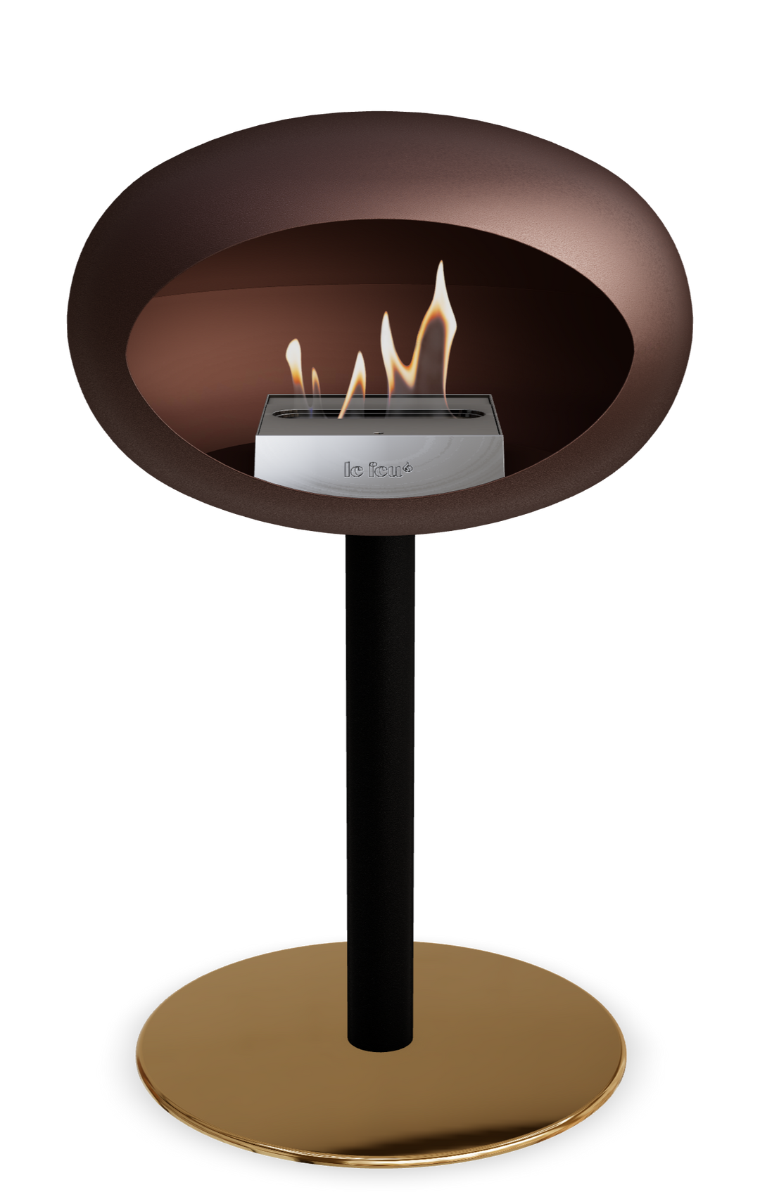 Le Feu GROUND STEEL LOW Mokka Ø 60 mm – Rohr Schwarz, Brenner Edelstahl, Bodenplatte Roségold
