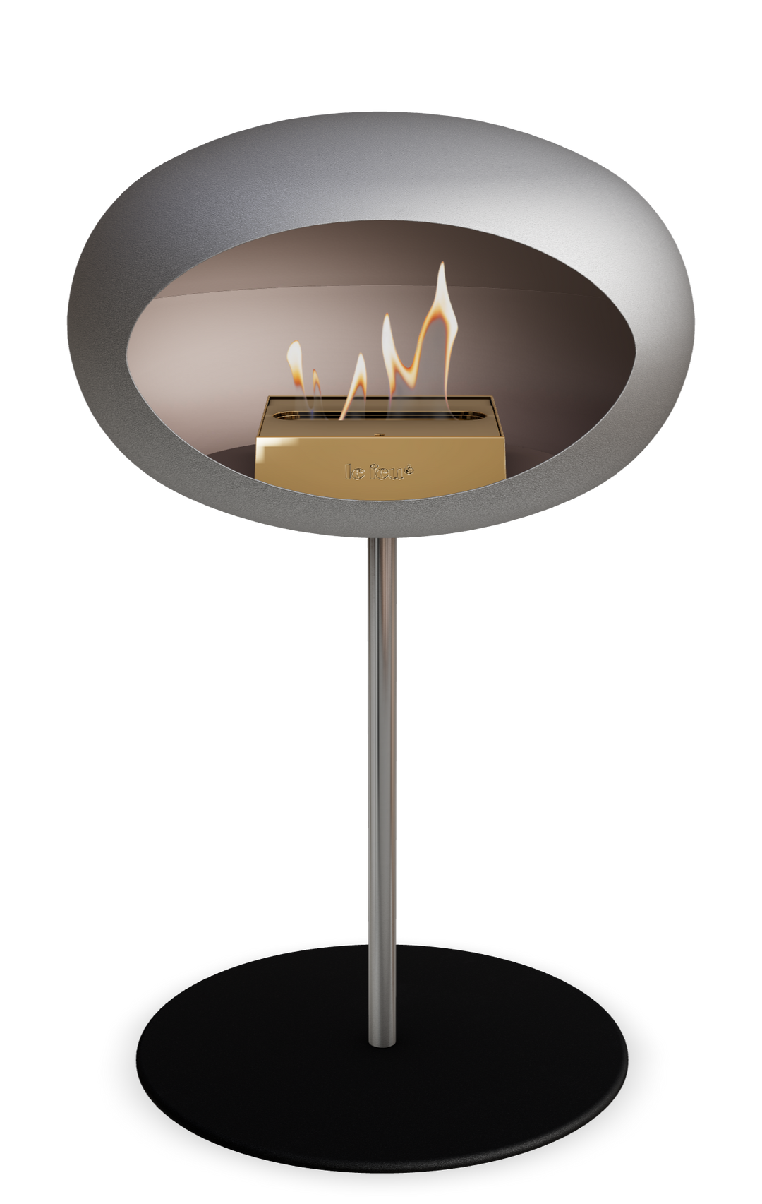 Le Feu GROUND STEEL LOW Nickel Ø 25 mm – Rohr Edelstahl, Brenner Roségold, Bodenplatte Schwarz